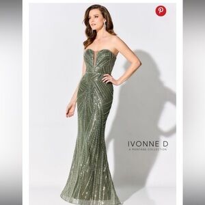 Ivonne D ID305 Beaded Plunging Sweetheart Evening Gown